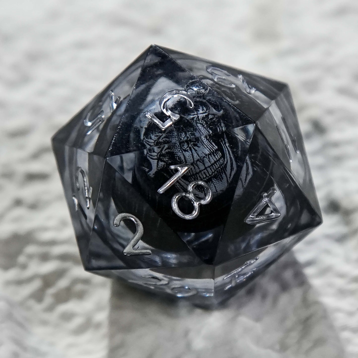 Skull Core Resin Dice Set, Black + Silver Numbers
