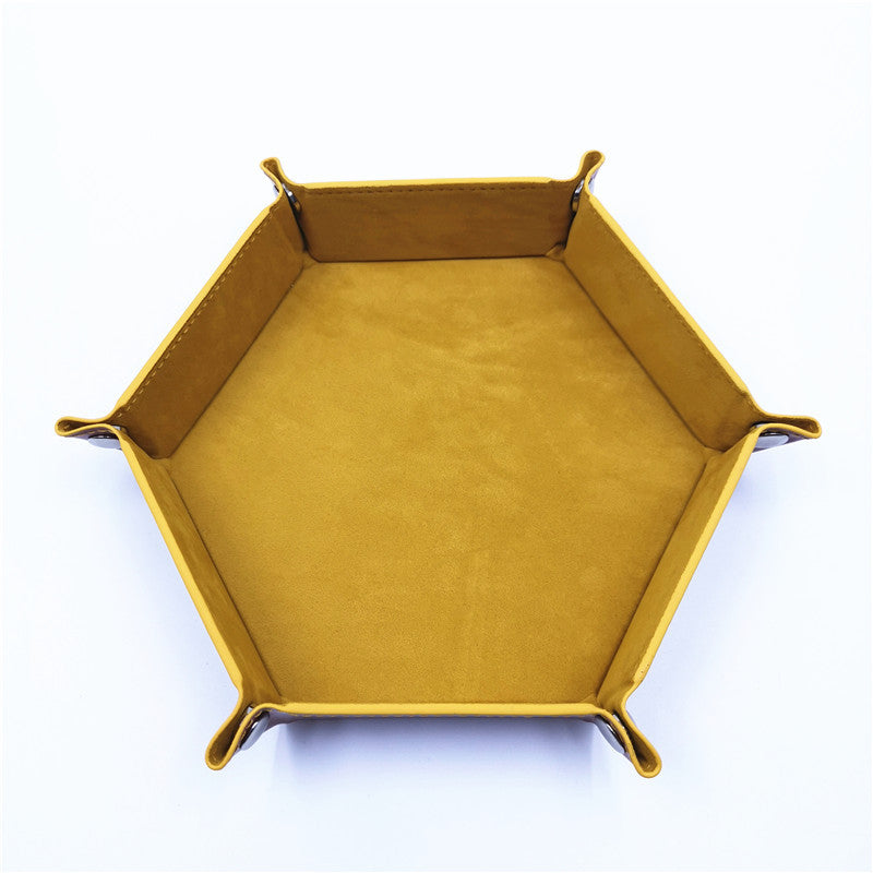 Bandeja de dados de cuero PU plegable con forma hexagonal para juegos de mesa de rol de mazmorras y dragones