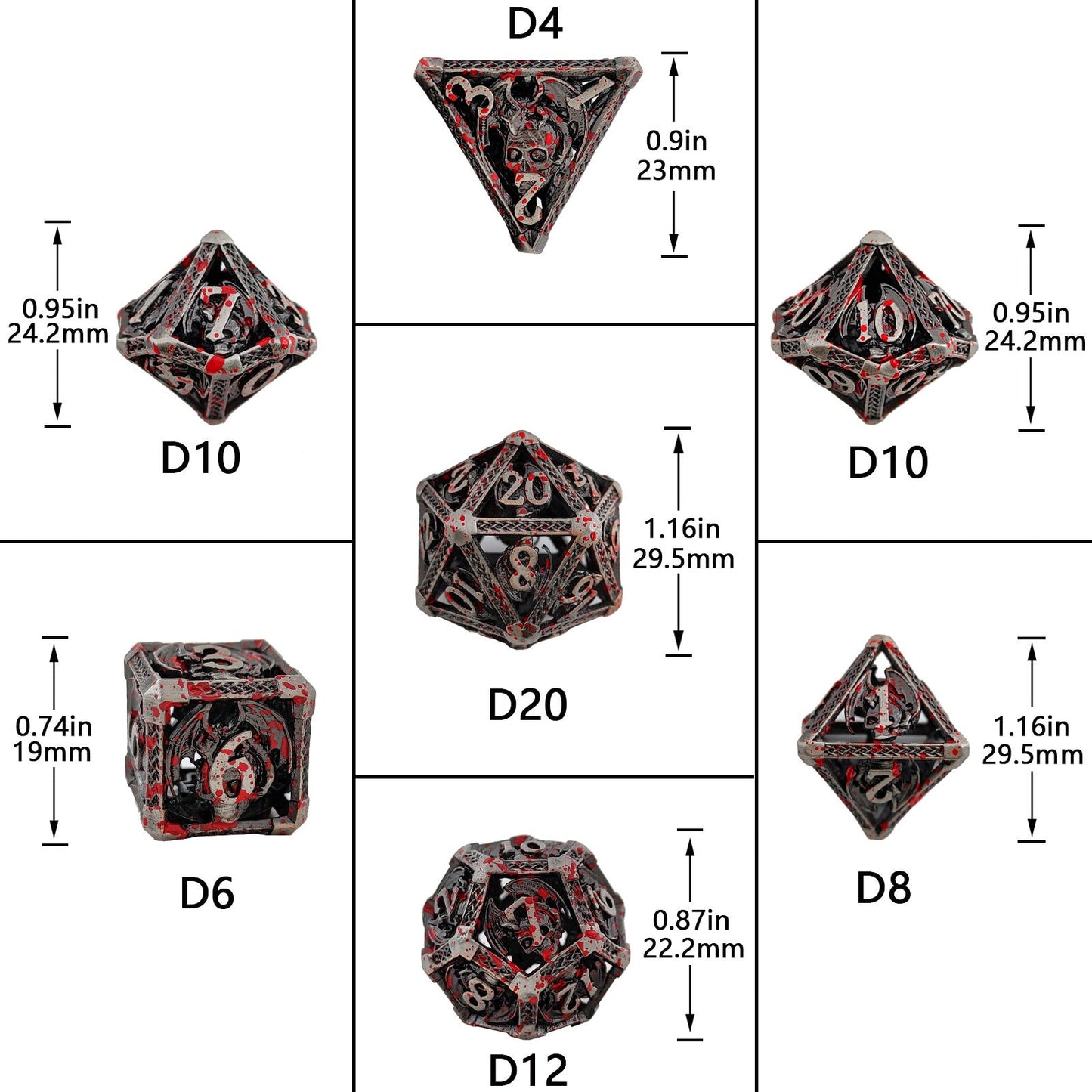 Metal Hollow Devil 7Pcs Dice Set, Bloodstain
