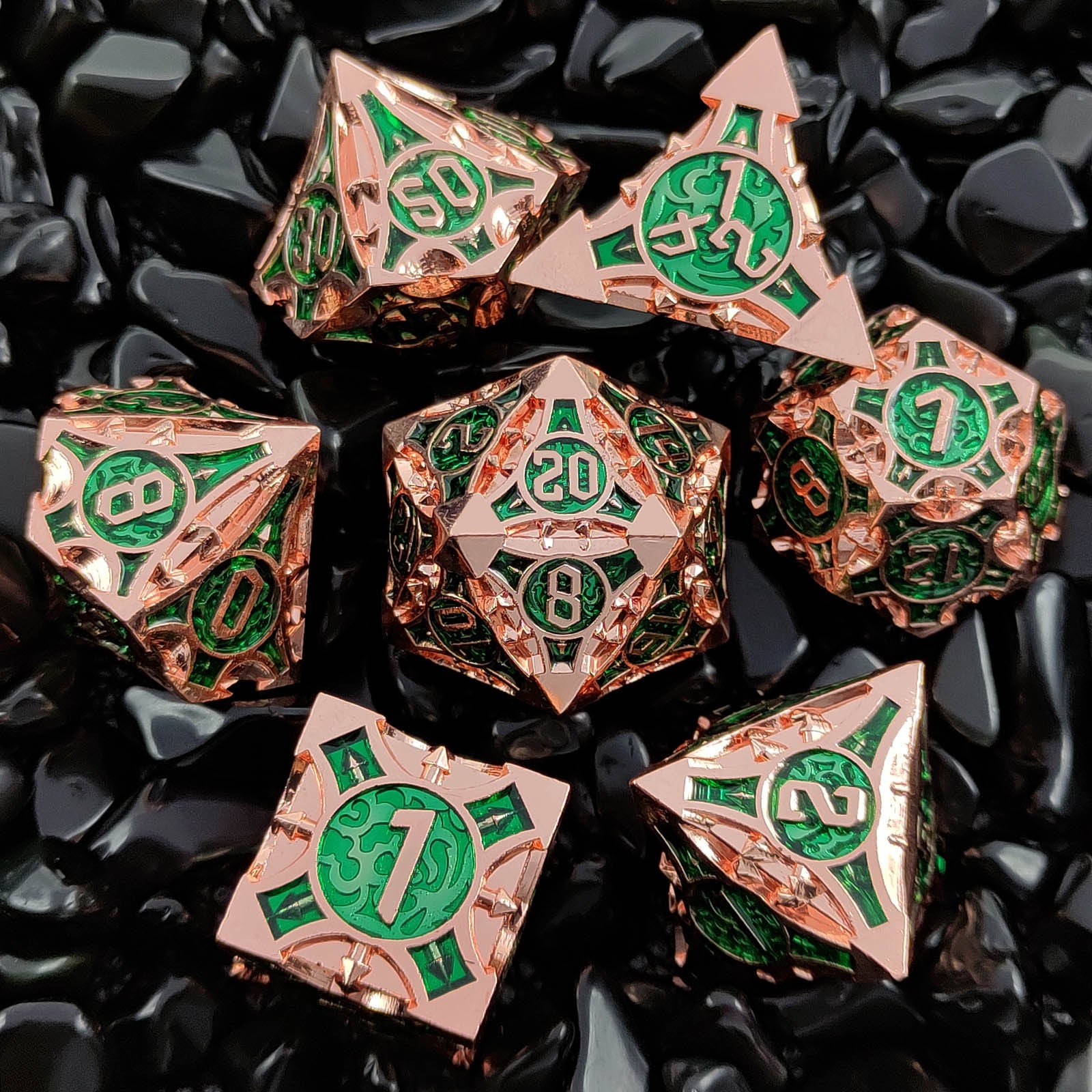 Copper Green Metal Solid Arrow Dice Set GU BEI TE