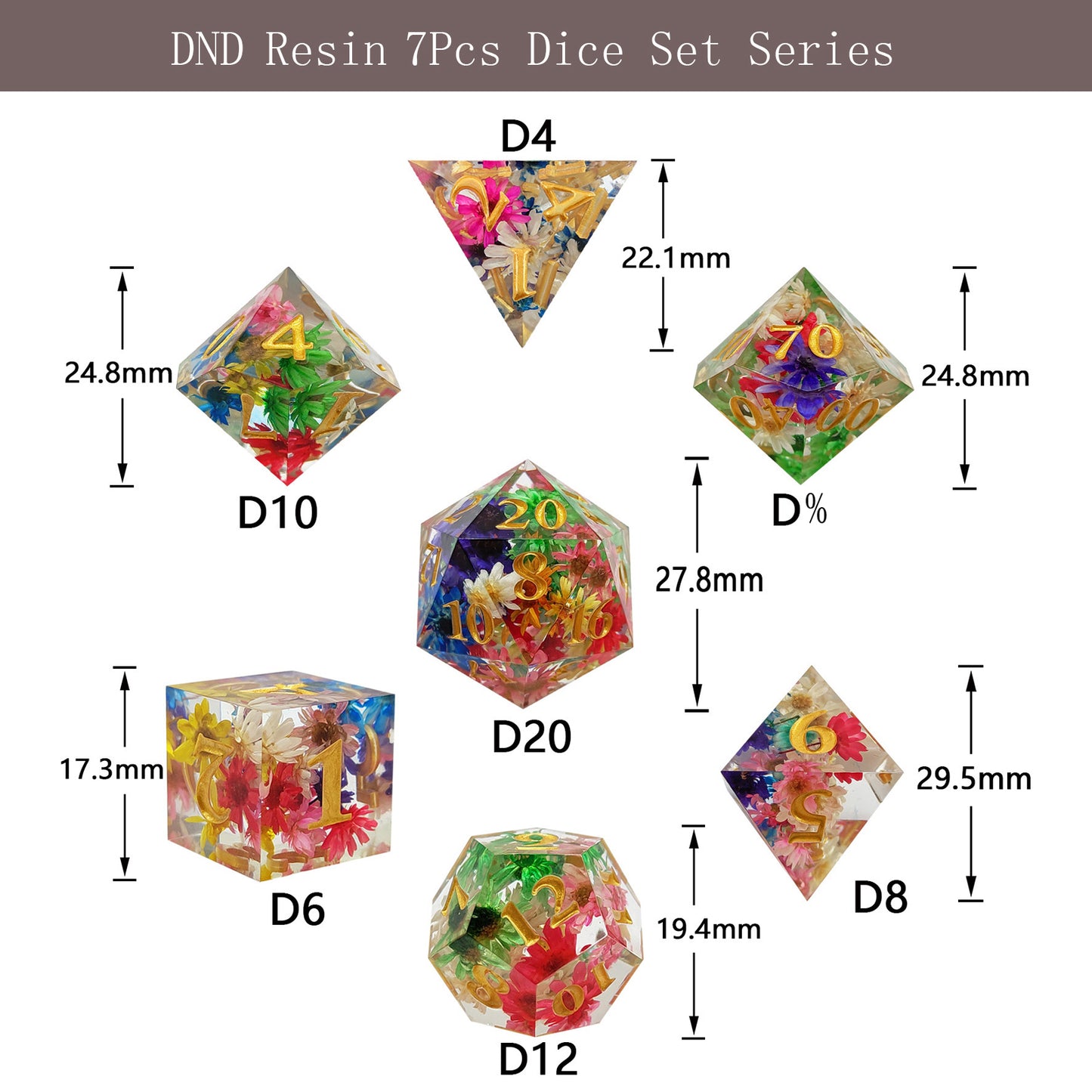 Juego de dados de resina con borde afilado, rosa transparente