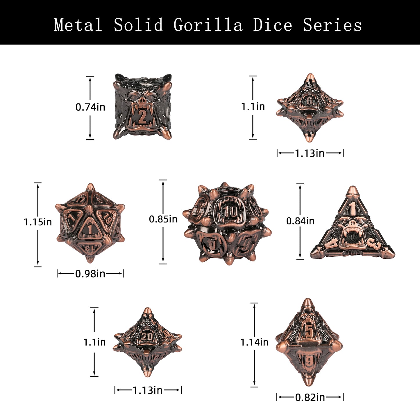 Metal Solid Gorilla Dice Set, Many Colors