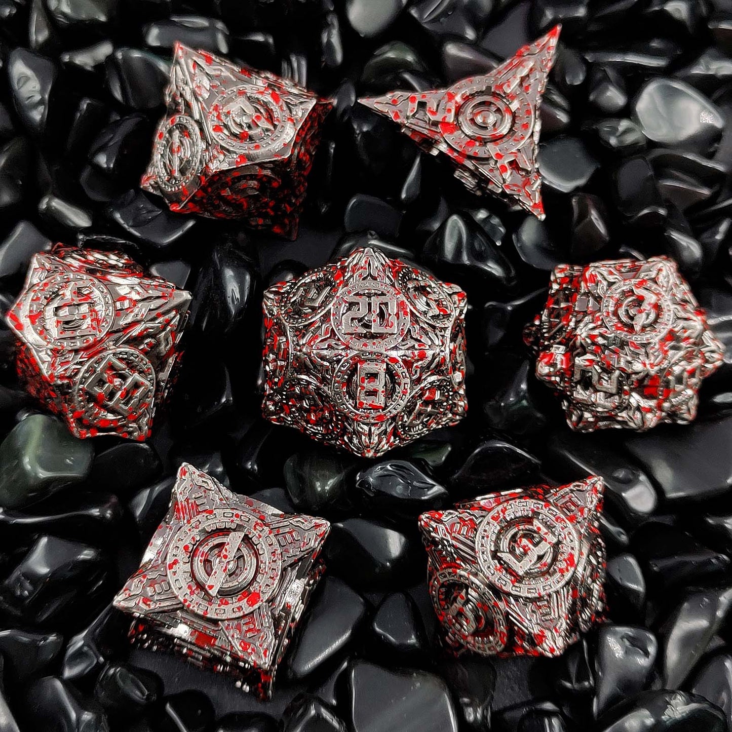 Metal Solid UFO Elemental Dice Set, Many Colors