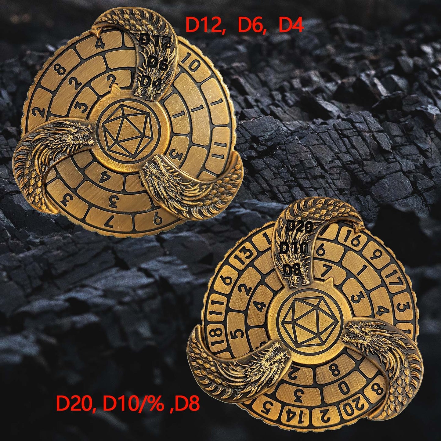 Donjons et Dragons Dice Spinner, Dés de roulette uniques, Ensemble de dés D&amp;D en métal