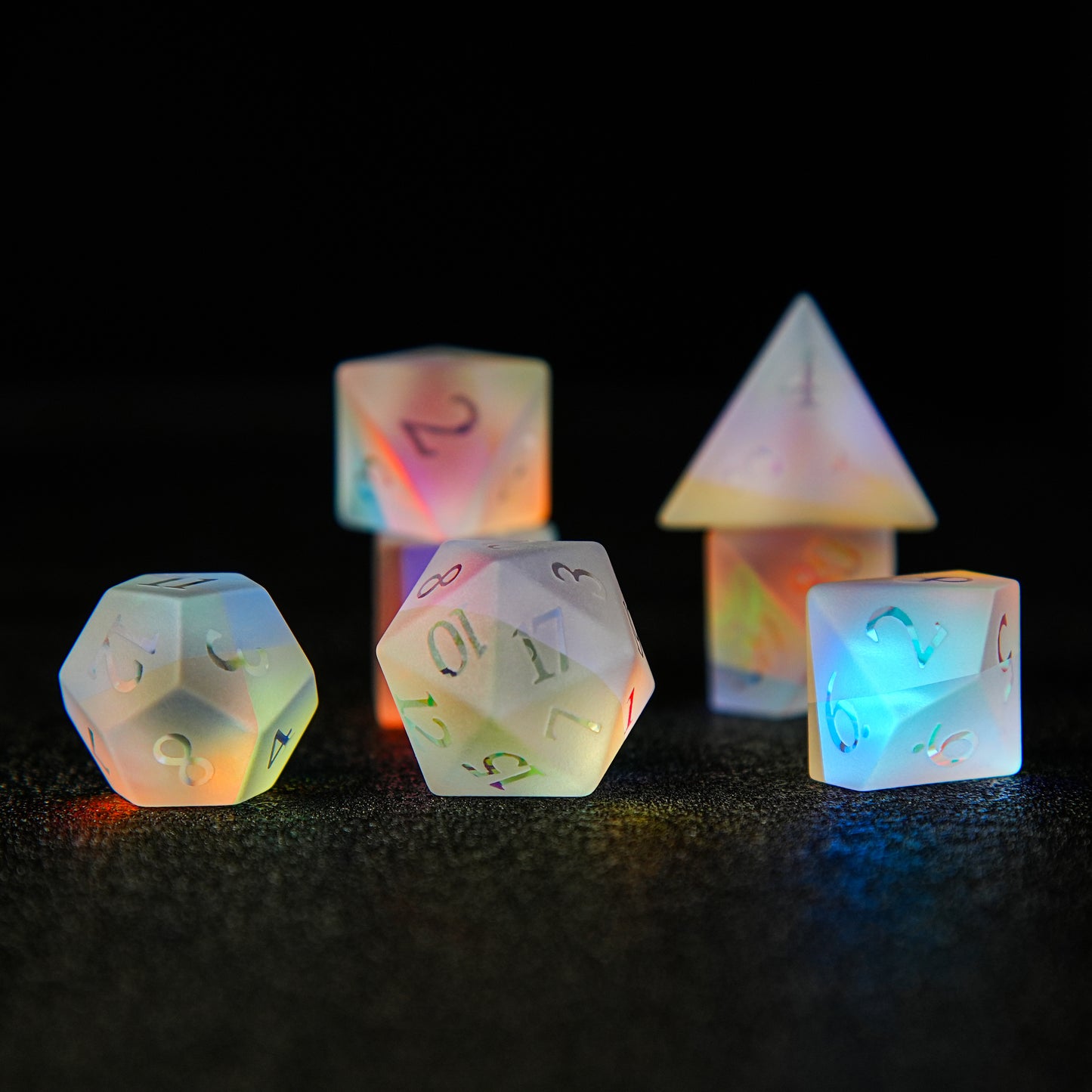 Colored Gemstone D&D dice set