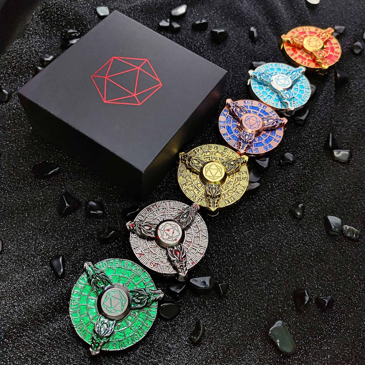 Dungeons and Dragons-Würfel-Spinner, einzigartige Roulette-Würfel, D&amp;D-Würfelset aus Metall mit DND-Würfelbox als Geschenk für Dungeons and Dragons-Rollenspiele (RPG), MTG, Pathfinder, Tischspiele, Brettspiele 