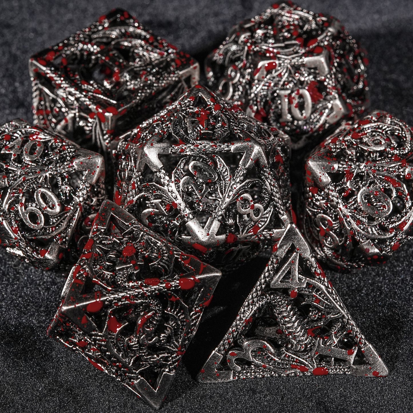 Cthulhu cutout blood metal dragon dice set