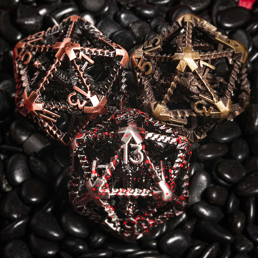 40mm Metal Hollow D20 Evil Dragon Dice Set, Available in 3 colors