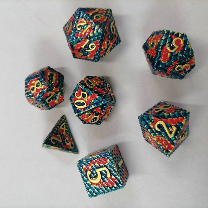 Metal Solid Dragon Scales D&D Dice Set , Dungeons and Dragons Dice