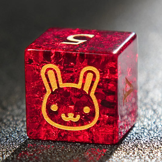 Red Rabbit Motif Gemstone D&D Dice Set