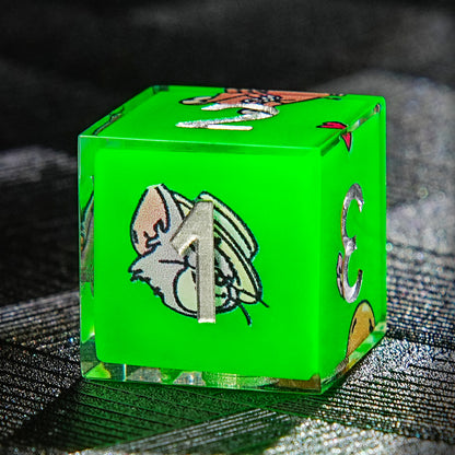 Green Resin Solid Tom and Jerry Dice Set