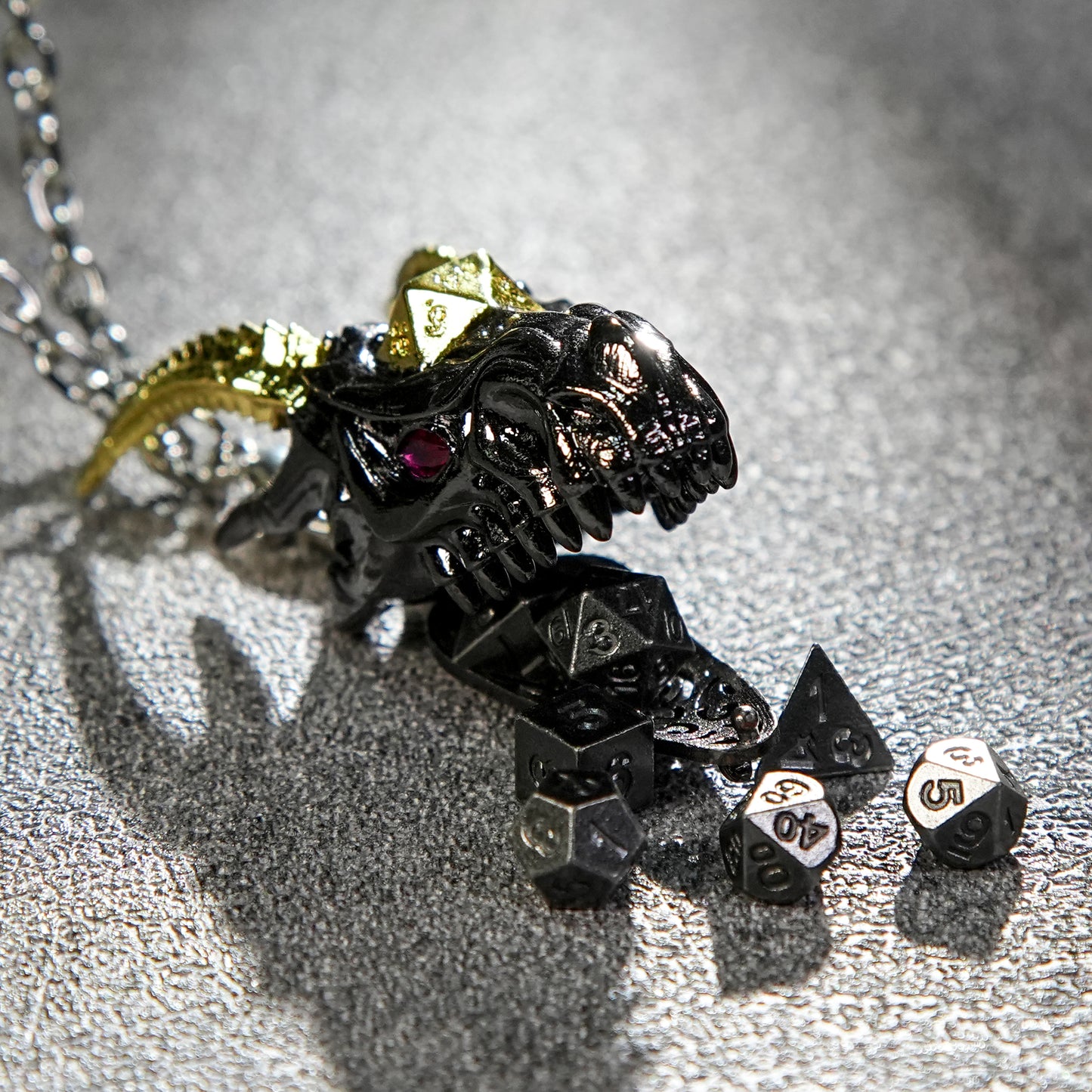 Dragon Head necklace + mini metal dice set