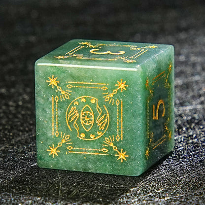 Green Gemstone Engraved Dice Set Astrology Style