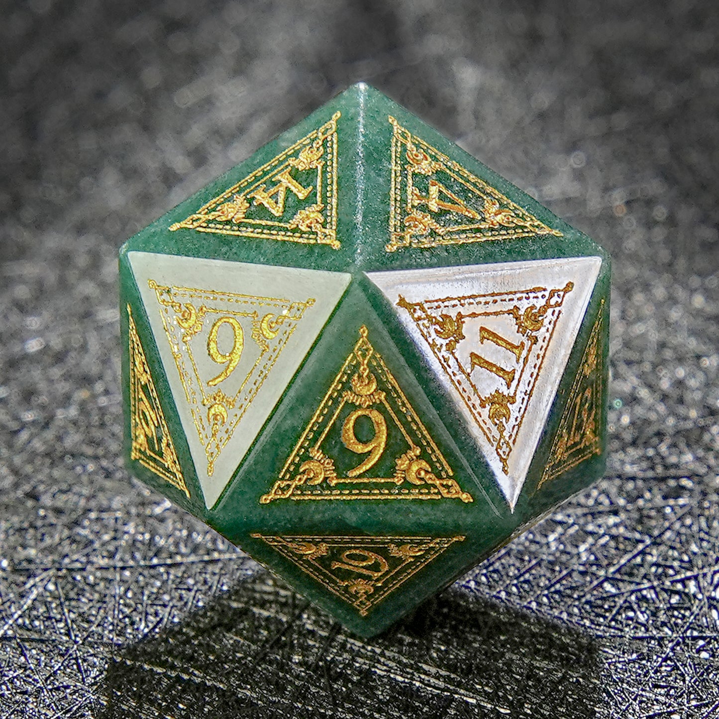 Green Gemstone Engraved Dice Set Astrology Style