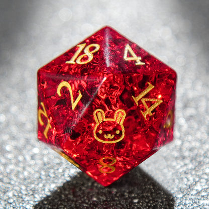 Red Rabbit Motif Gemstone D&D Dice Set