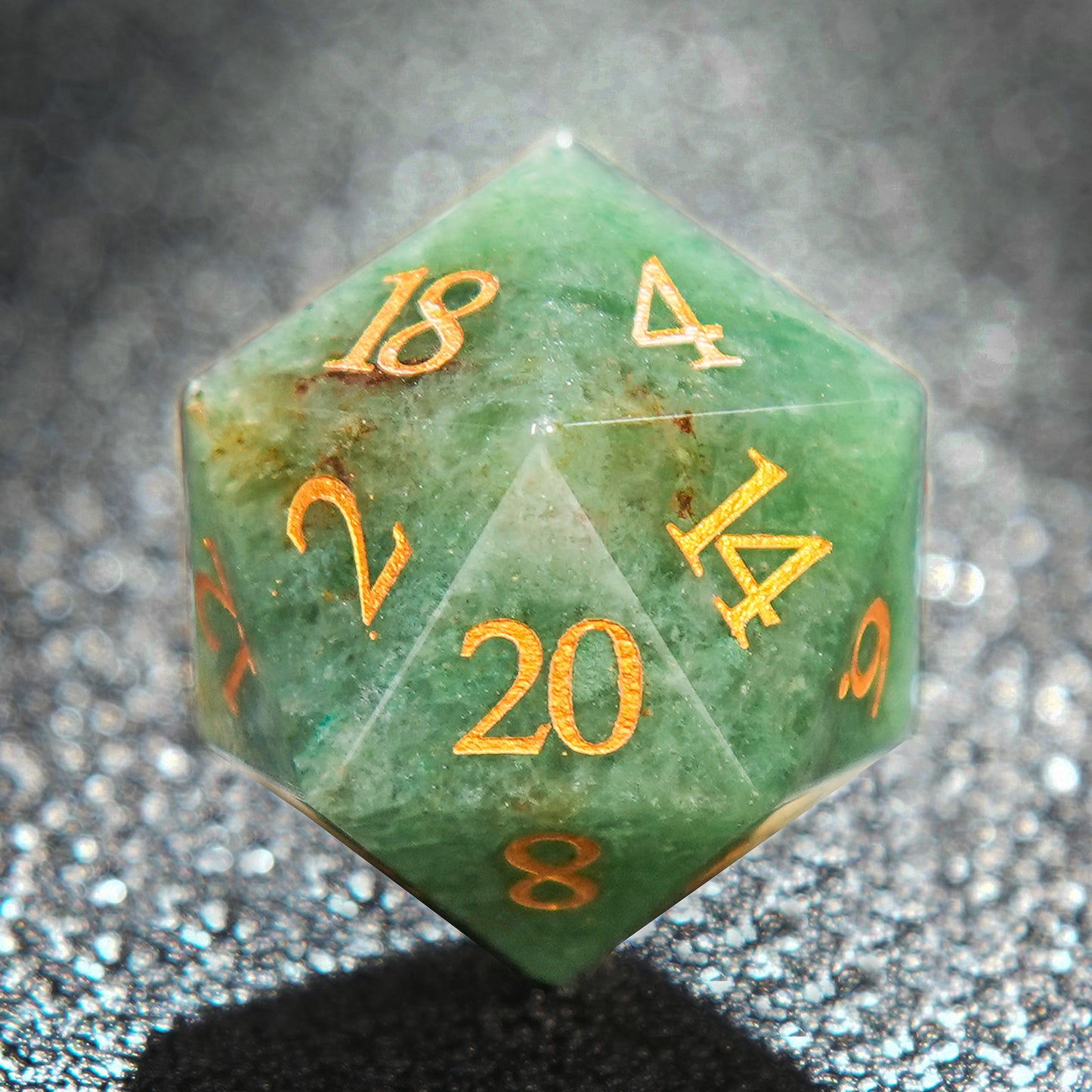 Green Gemstone+Golden Numbers D&D Dice Set