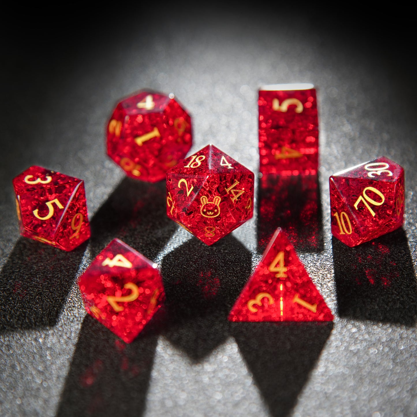 Red Rabbit Motif Gemstone D&D Dice Set