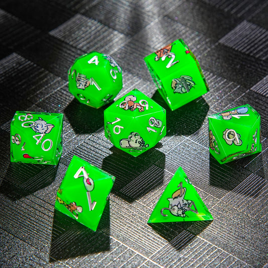 Green Resin Solid Tom and Jerry Dice Set