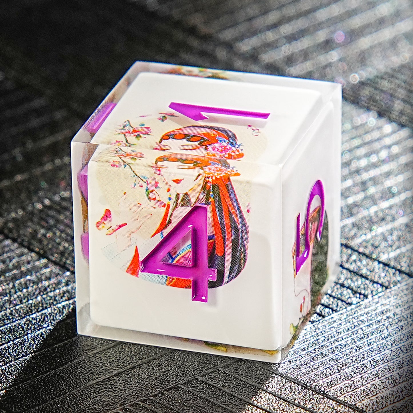 White Resin Solid Beijing opera Dice Set, Purple number