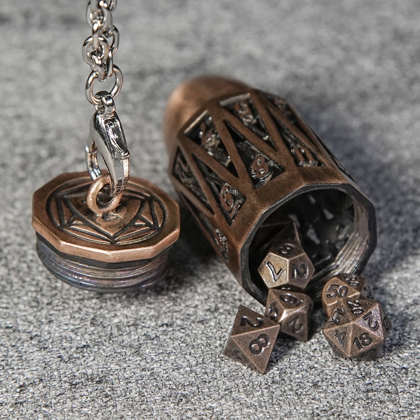 Mini metal dice + bullet necklace