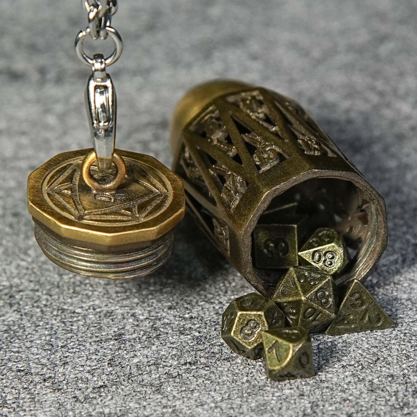 Mini metal dice + bullet necklace