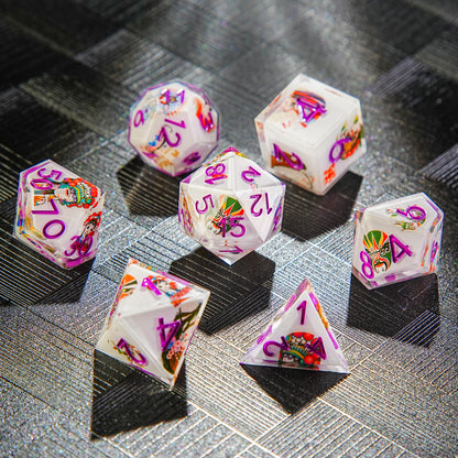 White Resin Solid Beijing opera Dice Set, Purple number