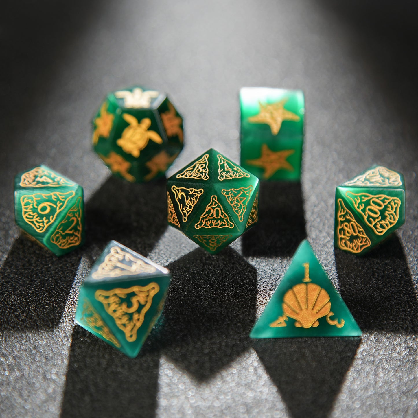 Green Ocean Motif Gemstone D&D Dice Set