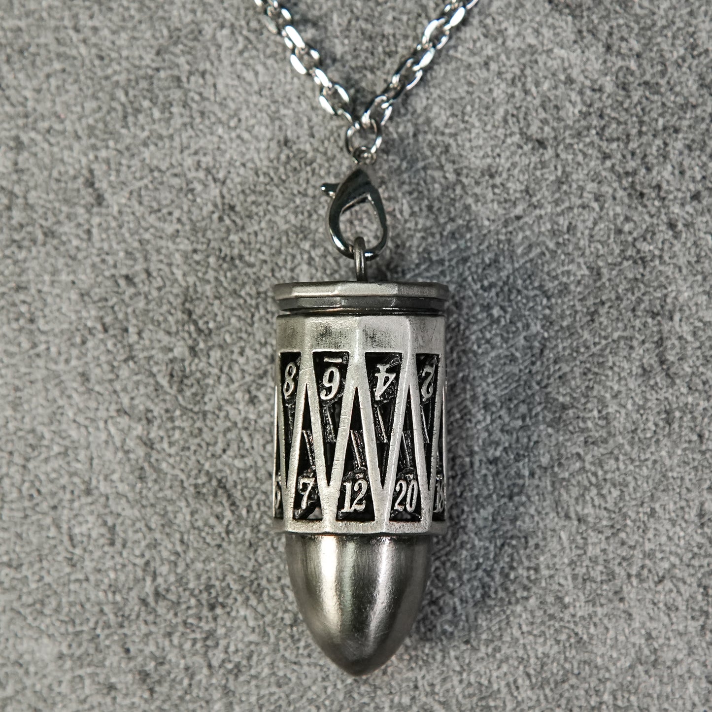 Mini metal dice + bullet necklace