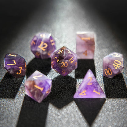 Purple Gemstone+Golden Numbers D&D Dice Set