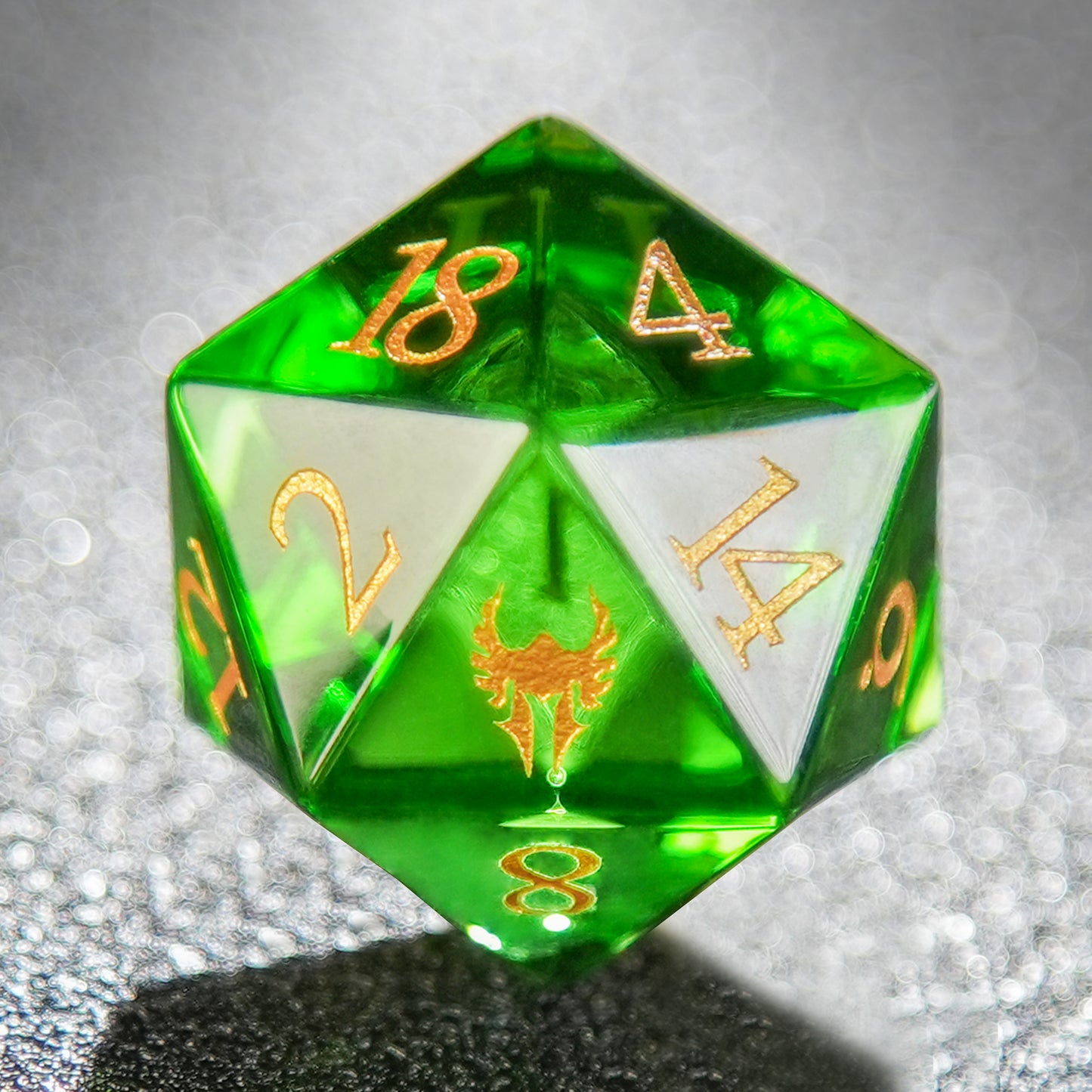 Juego de dados D&amp;D con piedras preciosas transparentes de color verde 