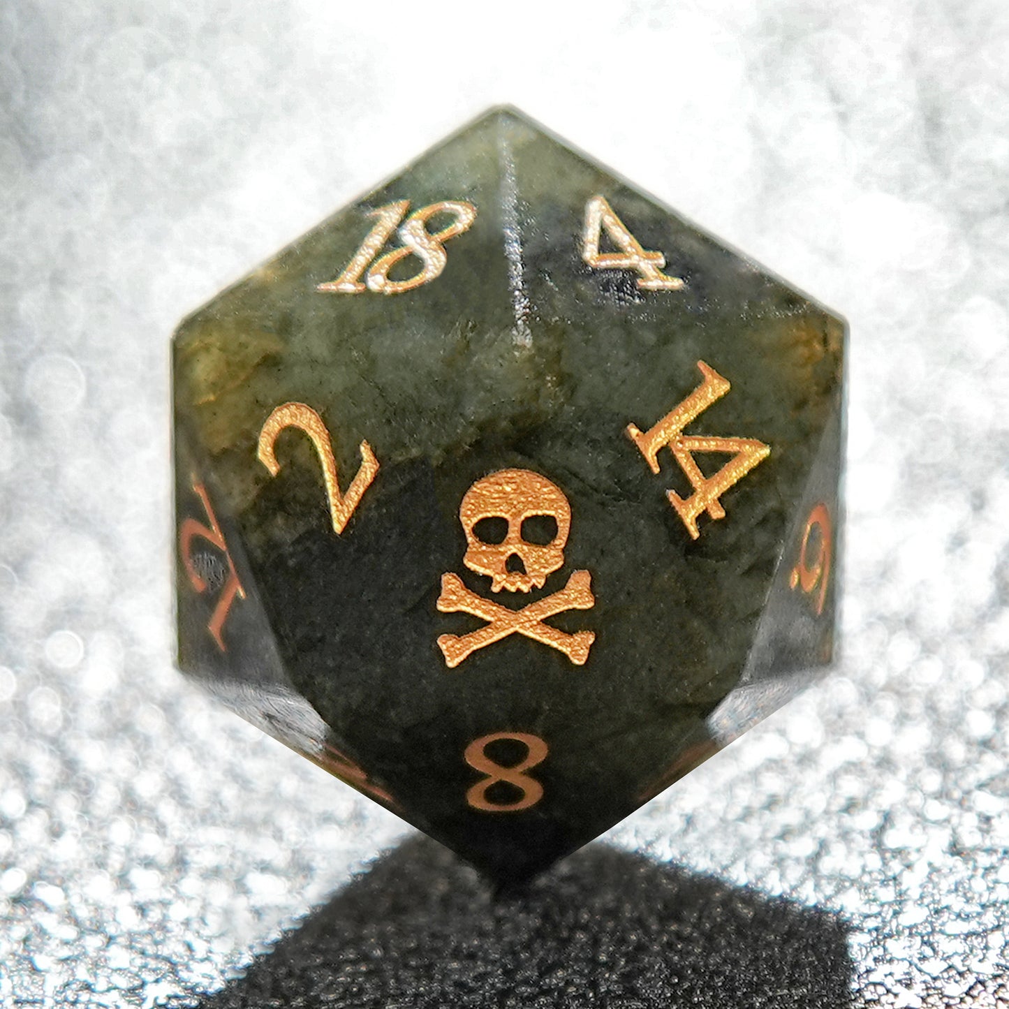 Green Skull Motif Gemstone D&D Dice Set