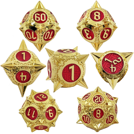 Golden Red Metal Solid Round Pointed Dice Set