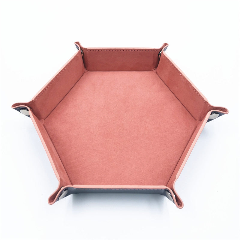 PU Leather Dice Tray Folding Hexagon Dice Holder Tray for Dungeons and Dragons RPG Table Games, Peach Pink