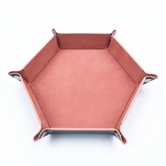 PU Leather Dice Tray Folding Hexagon Dice Holder Tray for Dungeons and Dragons RPG Table Games, Peach Pink