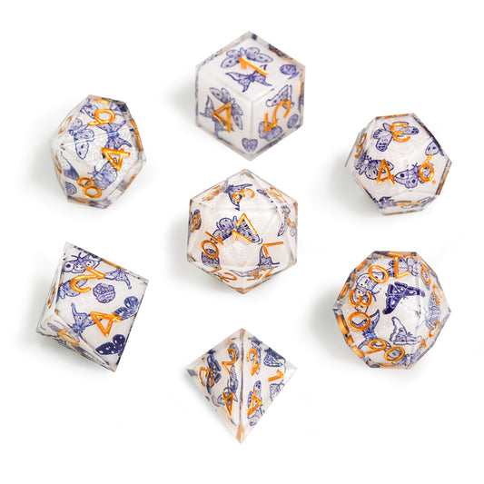 Resin Solid Blue and white porcelain Butterfly Dice Set