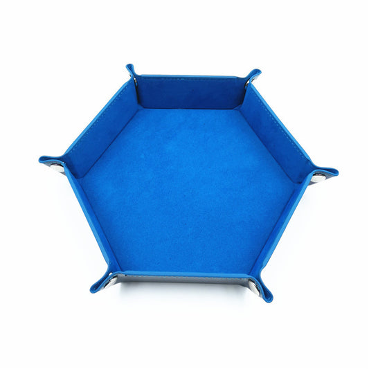 PU Leather Dice Tray Folding Hexagon Dice Holder Tray for Dungeons and Dragons RPG Table Games, Sky Blue