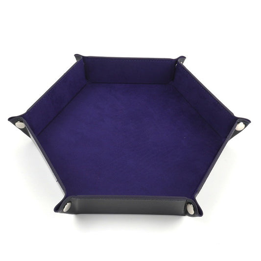 PU Leather Dice Tray Folding Hexagon Dice Holder Tray for Dungeons and Dragons RPG Table Games, Dark Blue