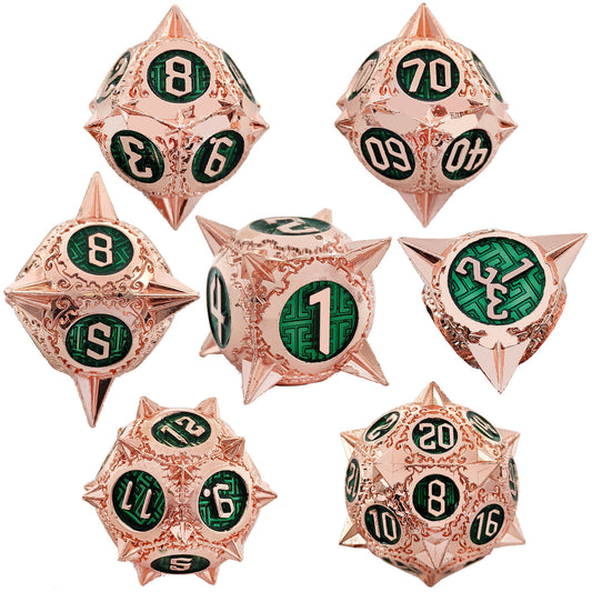 Copper Green Metal Solid Round Pointed Dice Set