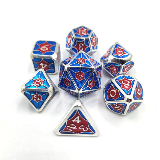 Jeu de dés à motif de pétale solide en métal bleu rouge 