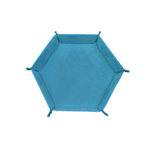 Plateau à dés en cuir PU, plateau porte-dés hexagonal pliable pour jeux de Table RPG donjons et dragons, bleu clair 