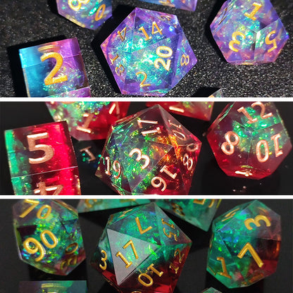 Sharp Edge Resin Dice Set, Red Green + Copper Numbers