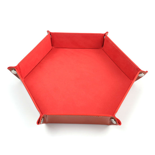 PU Leather Dice Tray Folding Hexagon Dice Holder Tray for Dungeons and Dragons RPG Table Games, Orange