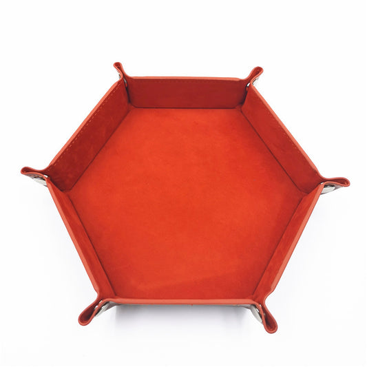PU Leather Dice Tray Folding Hexagon Dice Holder Tray for Dungeons and Dragons RPG Table Games, Dark Orange
