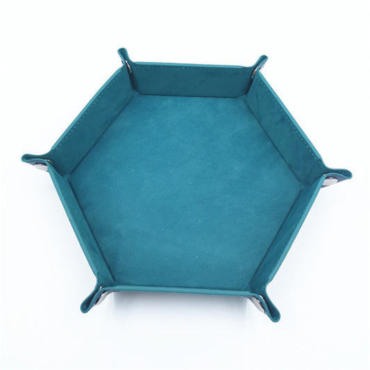 PU Leather Dice Tray Folding Hexagon Dice Holder Tray for Dungeons and Dragons RPG Table Games, Blue