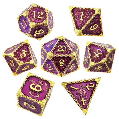 Jeu de dés Dragon solide en métal, imitation violet doré 