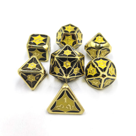 Golden Black Metal Solid Petal Pattern Dice Set