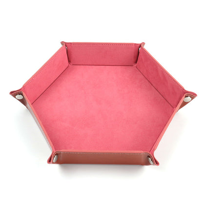 PU Leather Dice Tray Folding Hexagon Dice Holder Tray for Dungeons and Dragons RPG Table Games, Pink