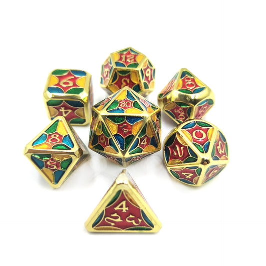 Colorful Golden Metal Solid Petal Pattern Dice Set