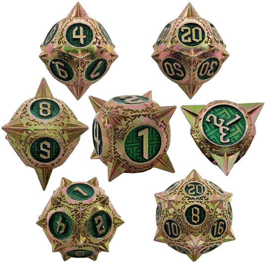 Illusion Green Metal Solid Round Pointed Dice Set