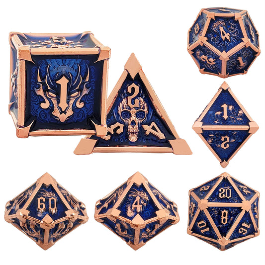 Metal Solid Star angle Dice Set, Copper Royal Blue
